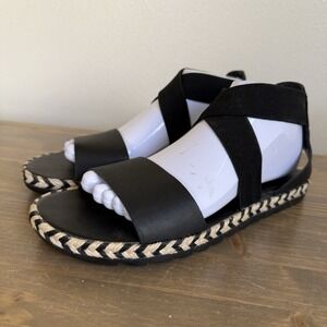 Sorel Womens 9 Black Ella II Stretch Strappy Flat Sandals Comfort